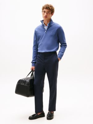 blue textured wool blend trousers for men tommy hilfiger
