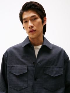 Micro Houndstooth Check Padded Bomber Jacket — Blue 2