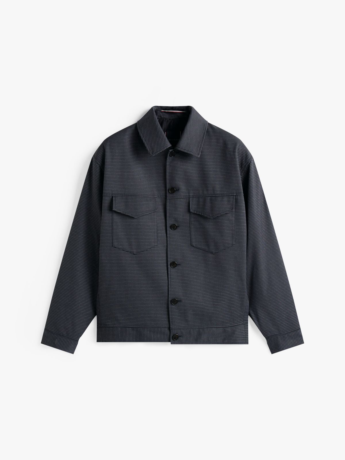 Micro Houndstooth Check Padded Bomber Jacket — Blue