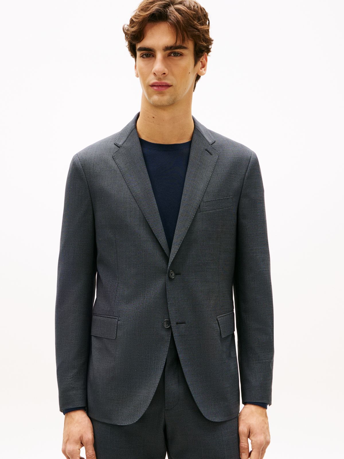 Textured Wool Blend Suit — Blue