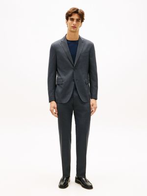 blue textured wool blend suit for men tommy hilfiger