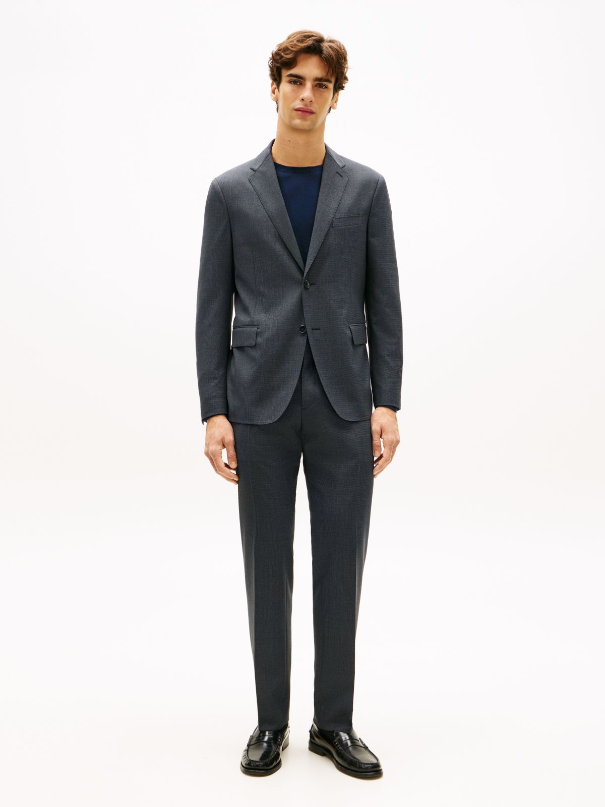 Textured Wool Blend Suit — Blue