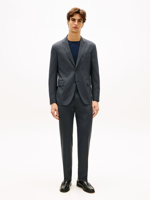 Textured Wool Blend Suit — Blue