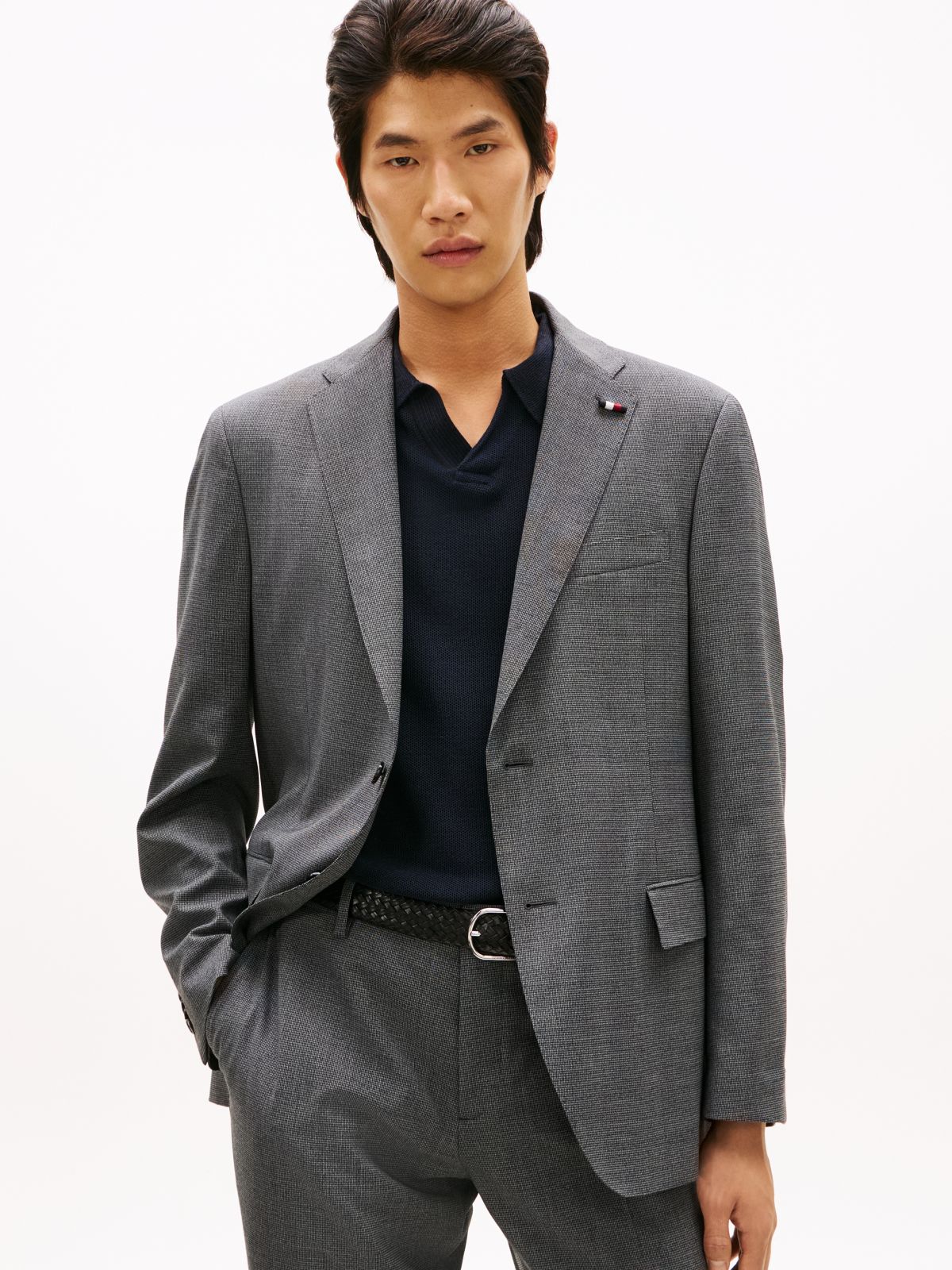 Textured Wool Blend Suit — Grey