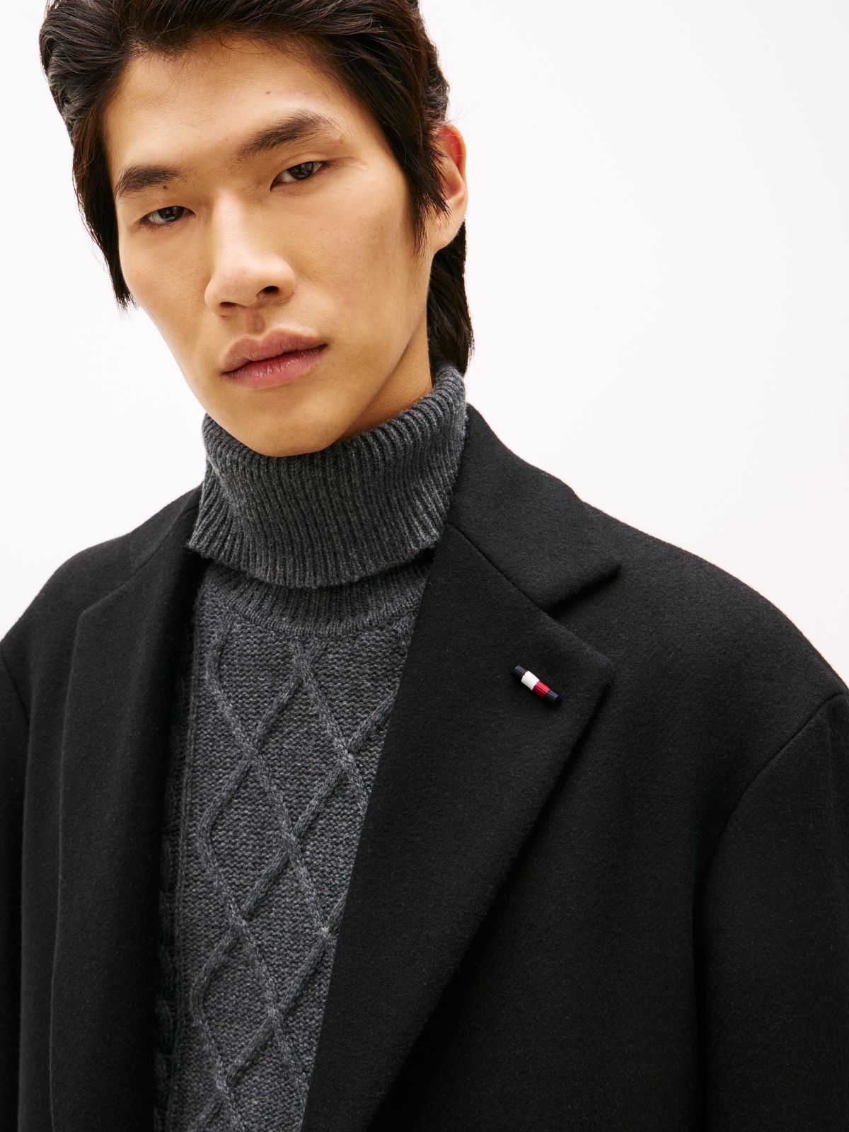 Single Breasted Longline Coat With Cashmere — Black
