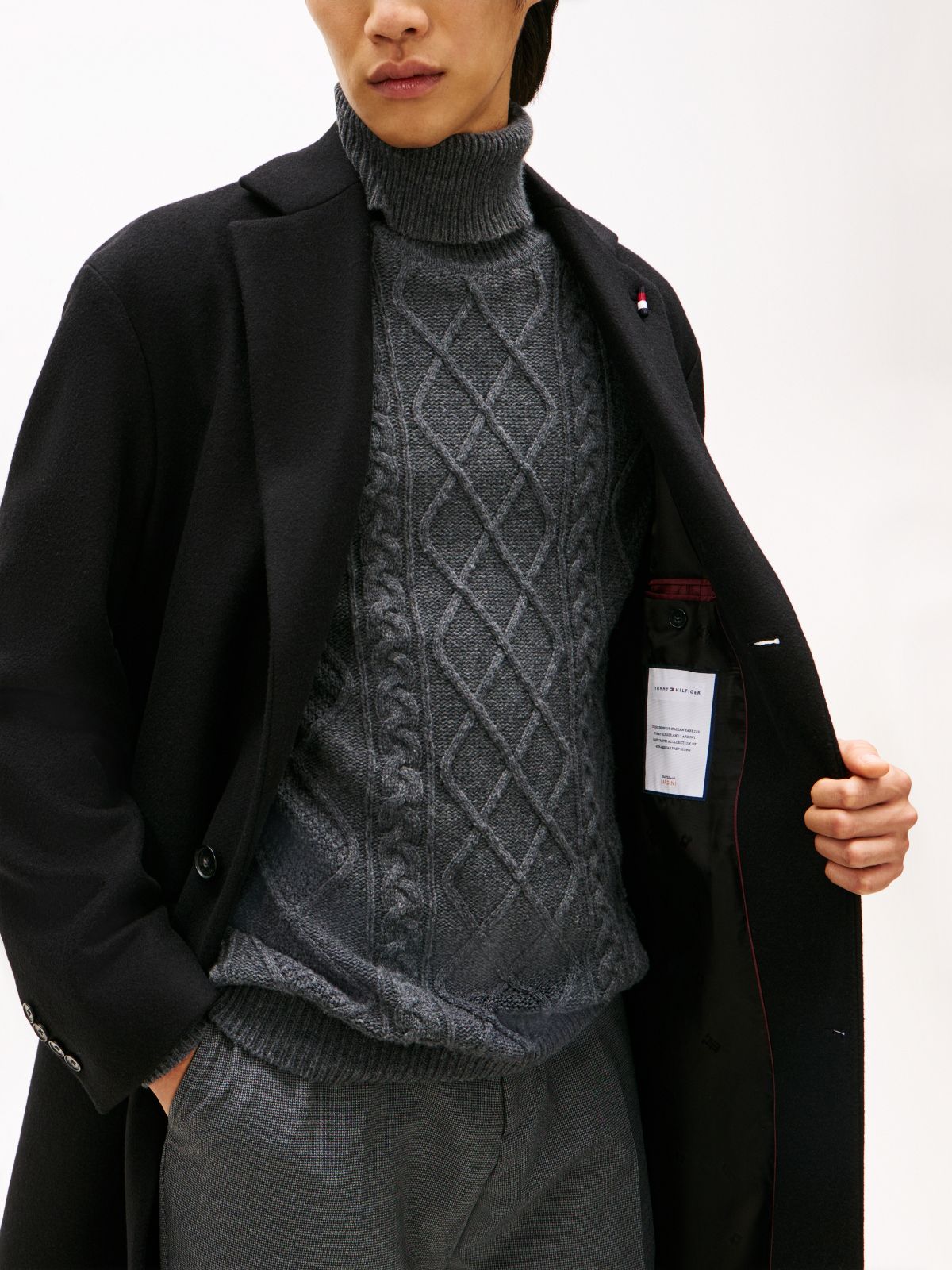 Single Breasted Longline Coat With Cashmere — Black