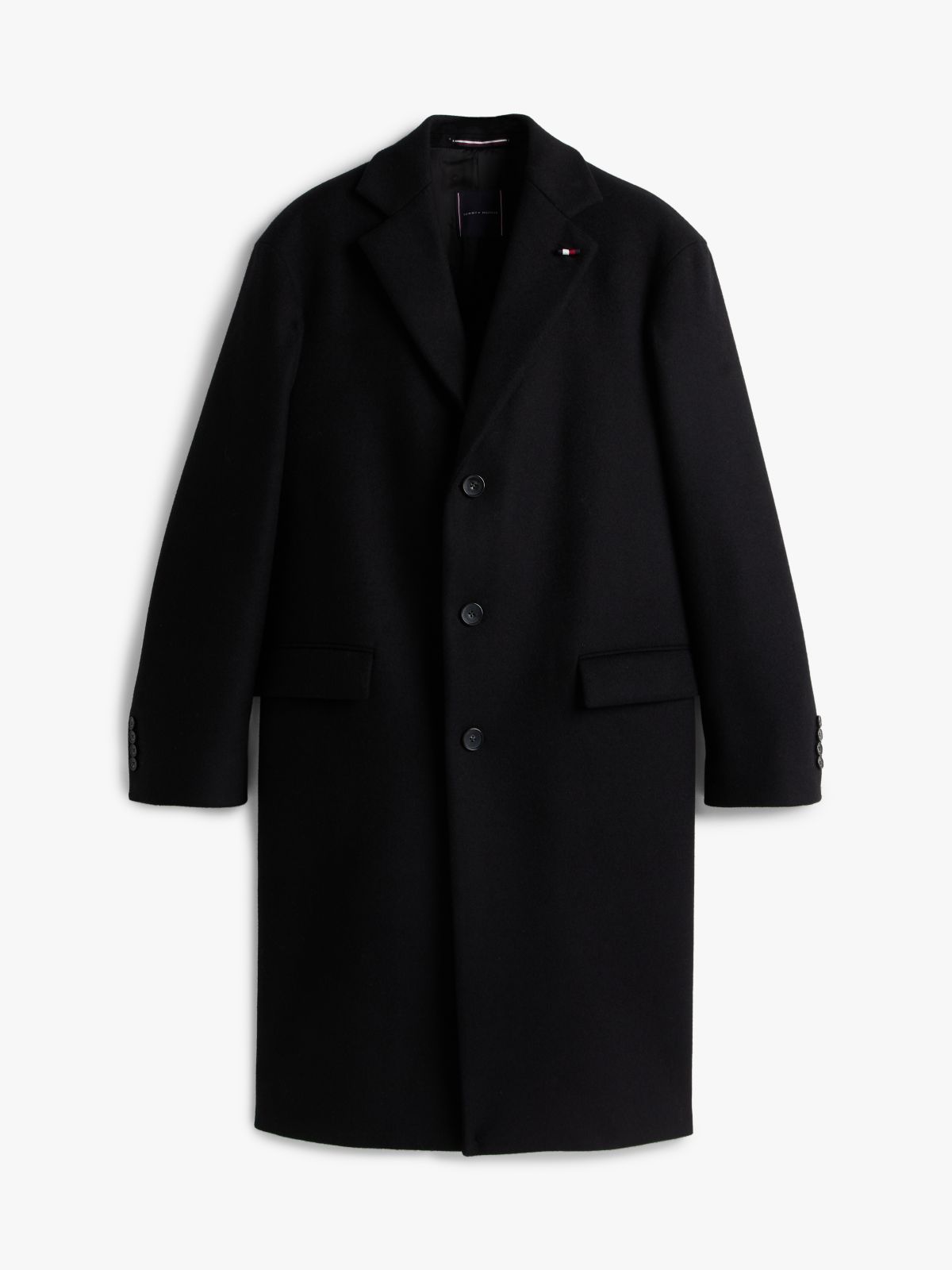 Single Breasted Longline Coat With Cashmere — Black