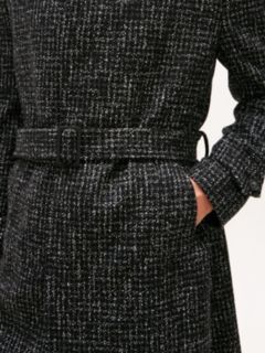 Houndstooth Wool Blend Belted Longline Coat — Black 2