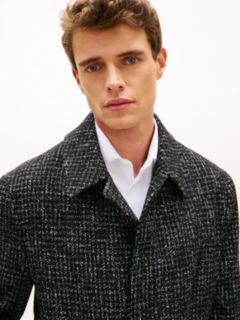 Houndstooth Wool Blend Belted Longline Coat — Black 3