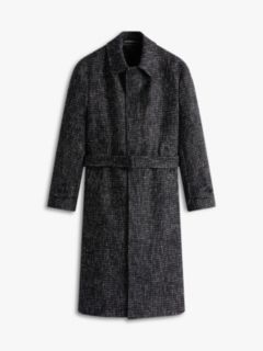 Houndstooth Wool Blend Belted Longline Coat — Black 6