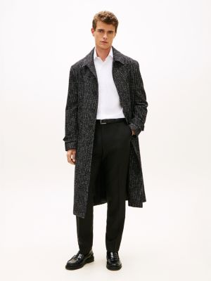 black houndstooth wool blend belted longline coat for men tommy hilfiger