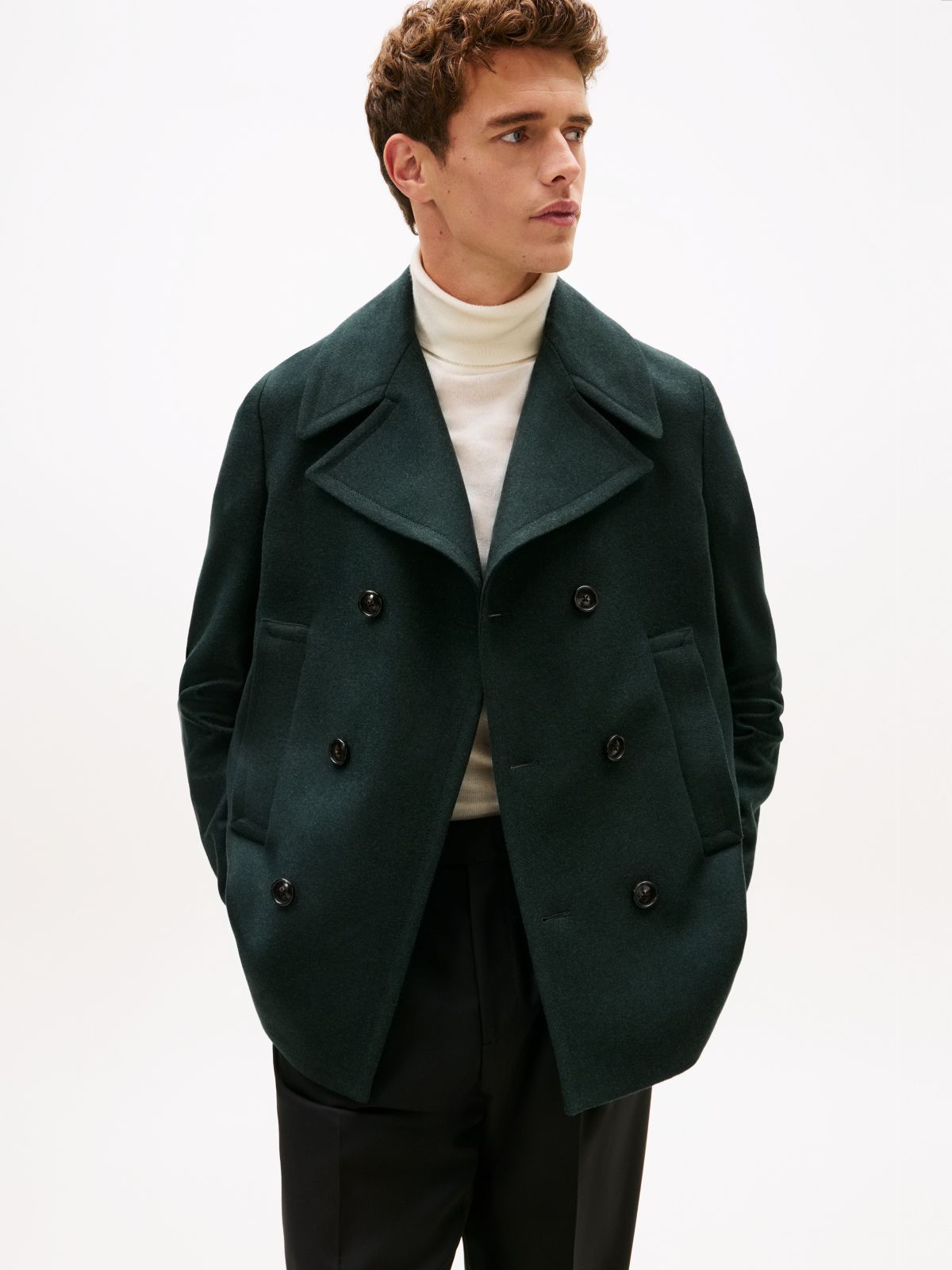 Wool Blend Double Breasted Peacoat — Green