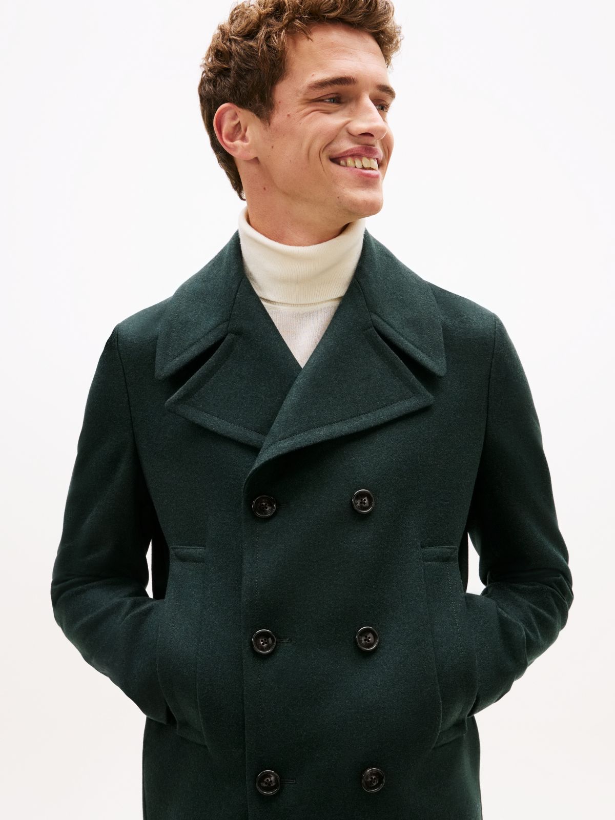 Wool Blend Double Breasted Peacoat — Green