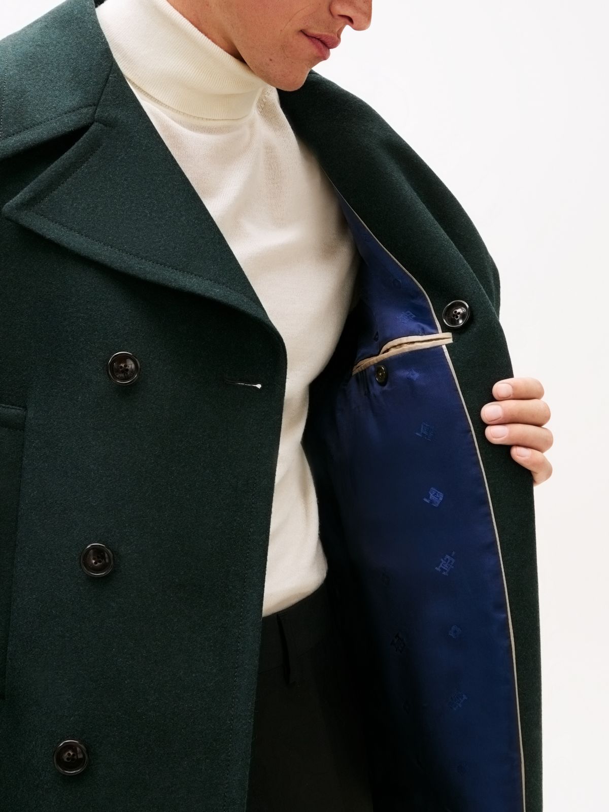 Wool Blend Double Breasted Peacoat — Green