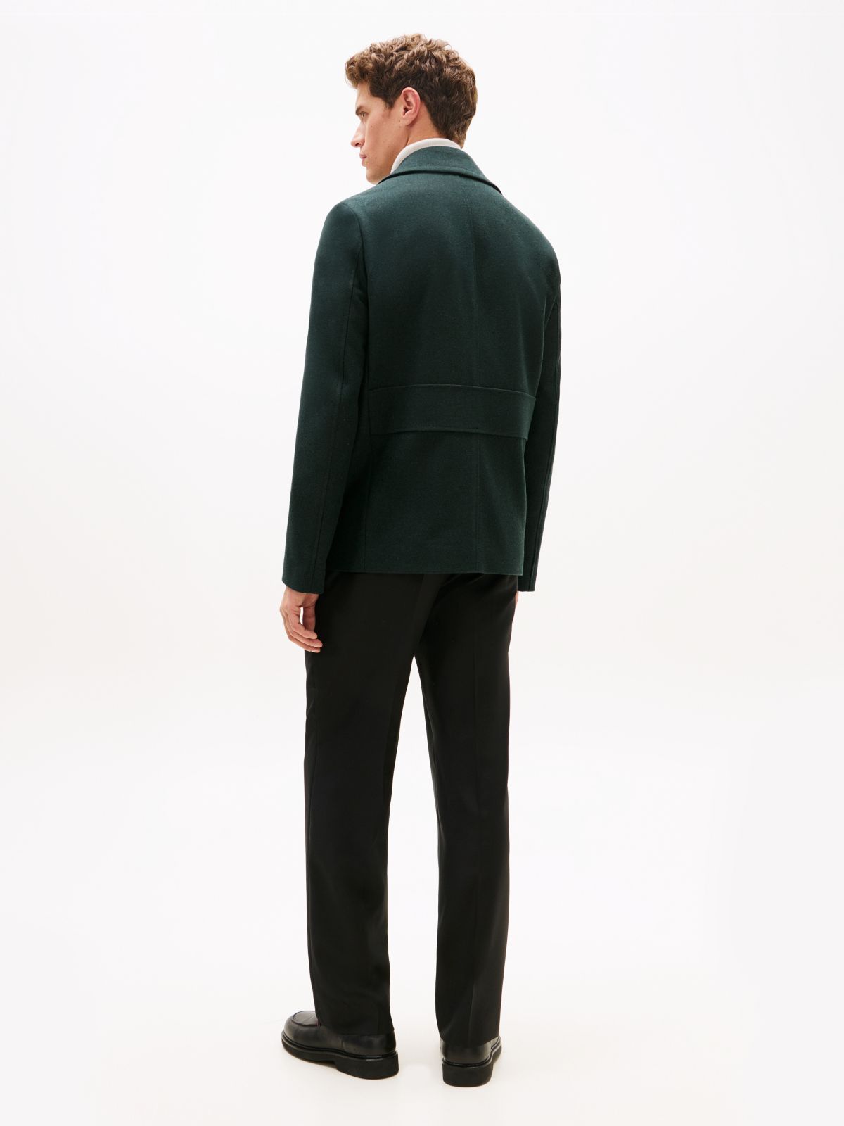 Wool Blend Double Breasted Peacoat — Green