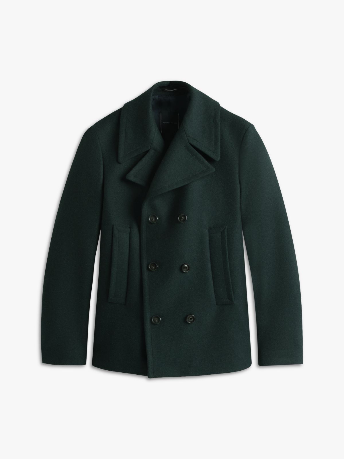 Wool Blend Double Breasted Peacoat — Green