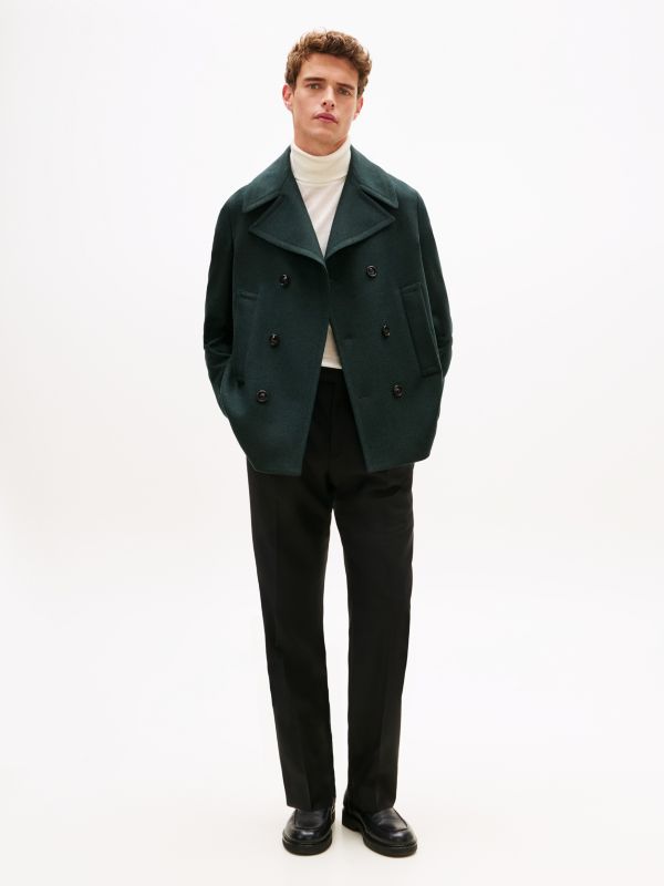 Wool Blend Double Breasted Peacoat — Green