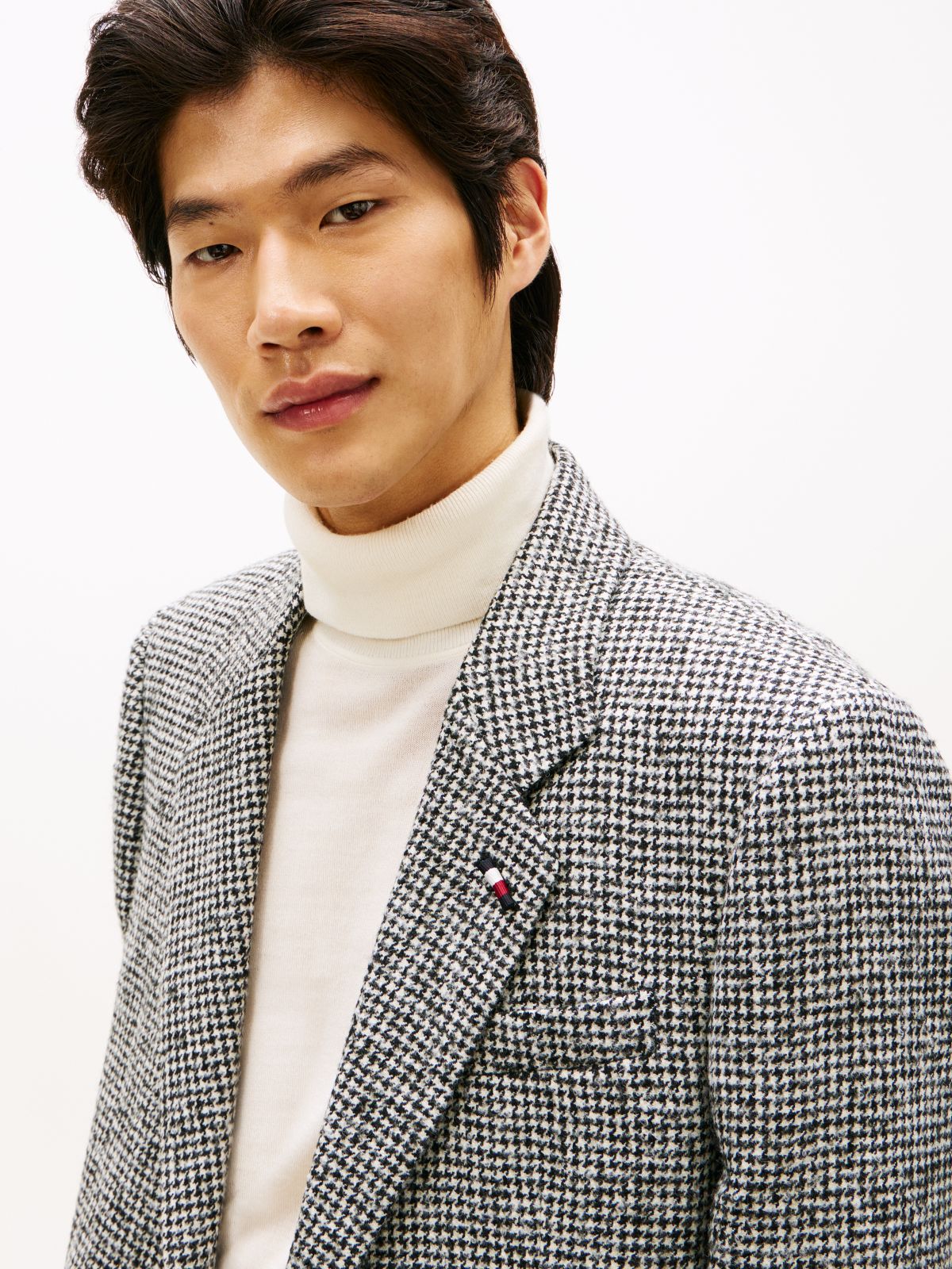 Houndstooth Wool Blend Regular Fit Blazer — Grey