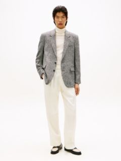 Houndstooth Wool Blend Regular Fit Blazer — Grey 3
