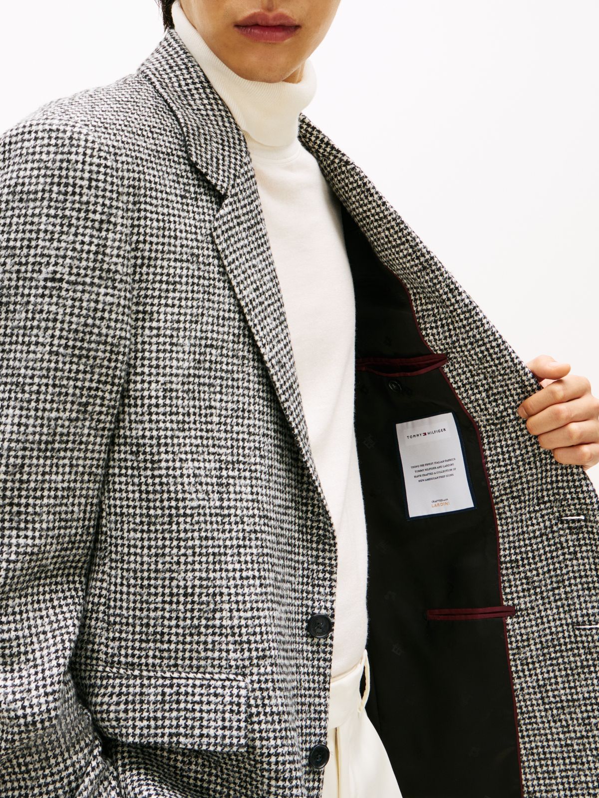 Houndstooth Wool Blend Regular Fit Blazer — Grey