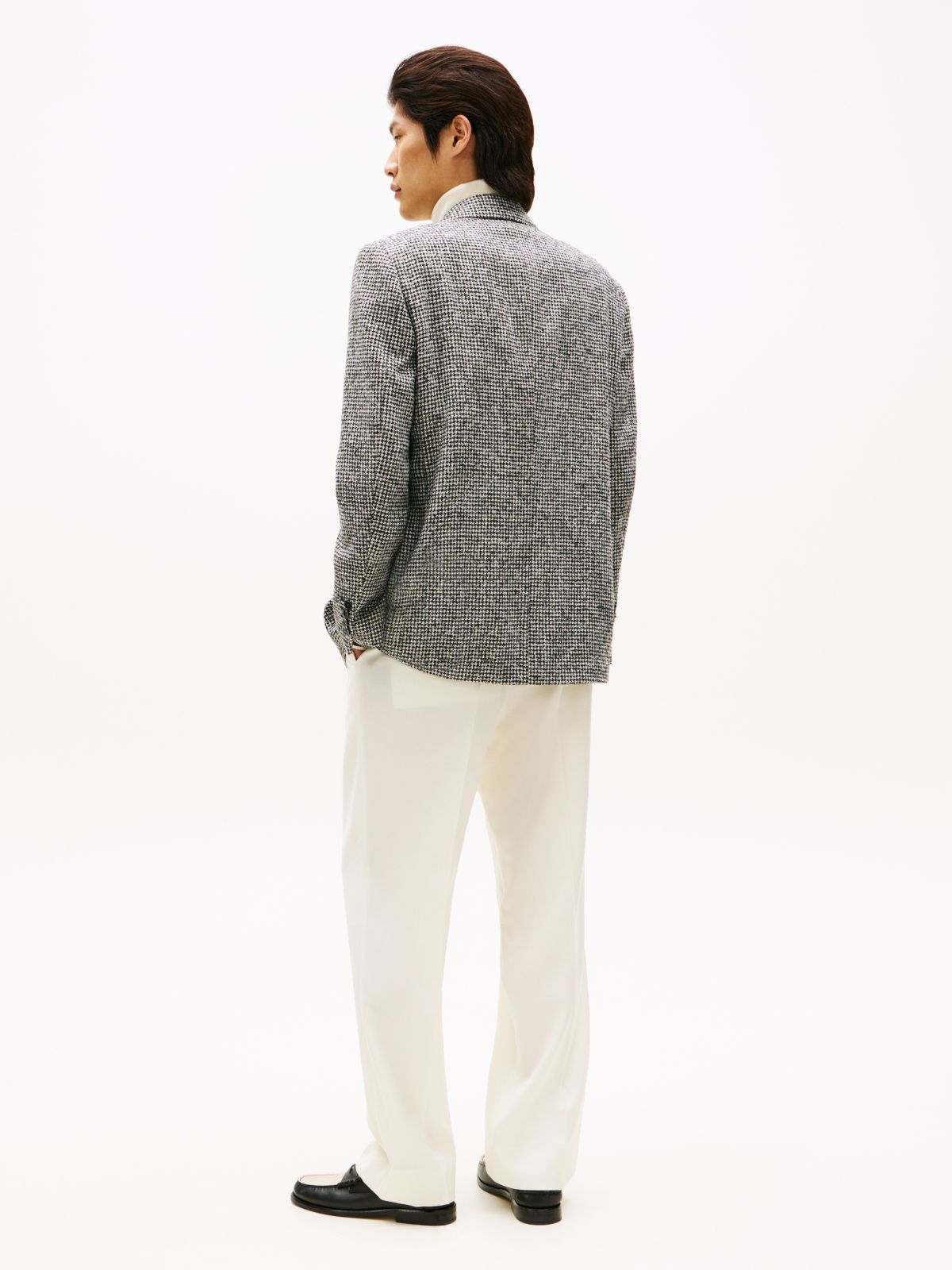 Houndstooth Wool Blend Regular Fit Blazer — Grey