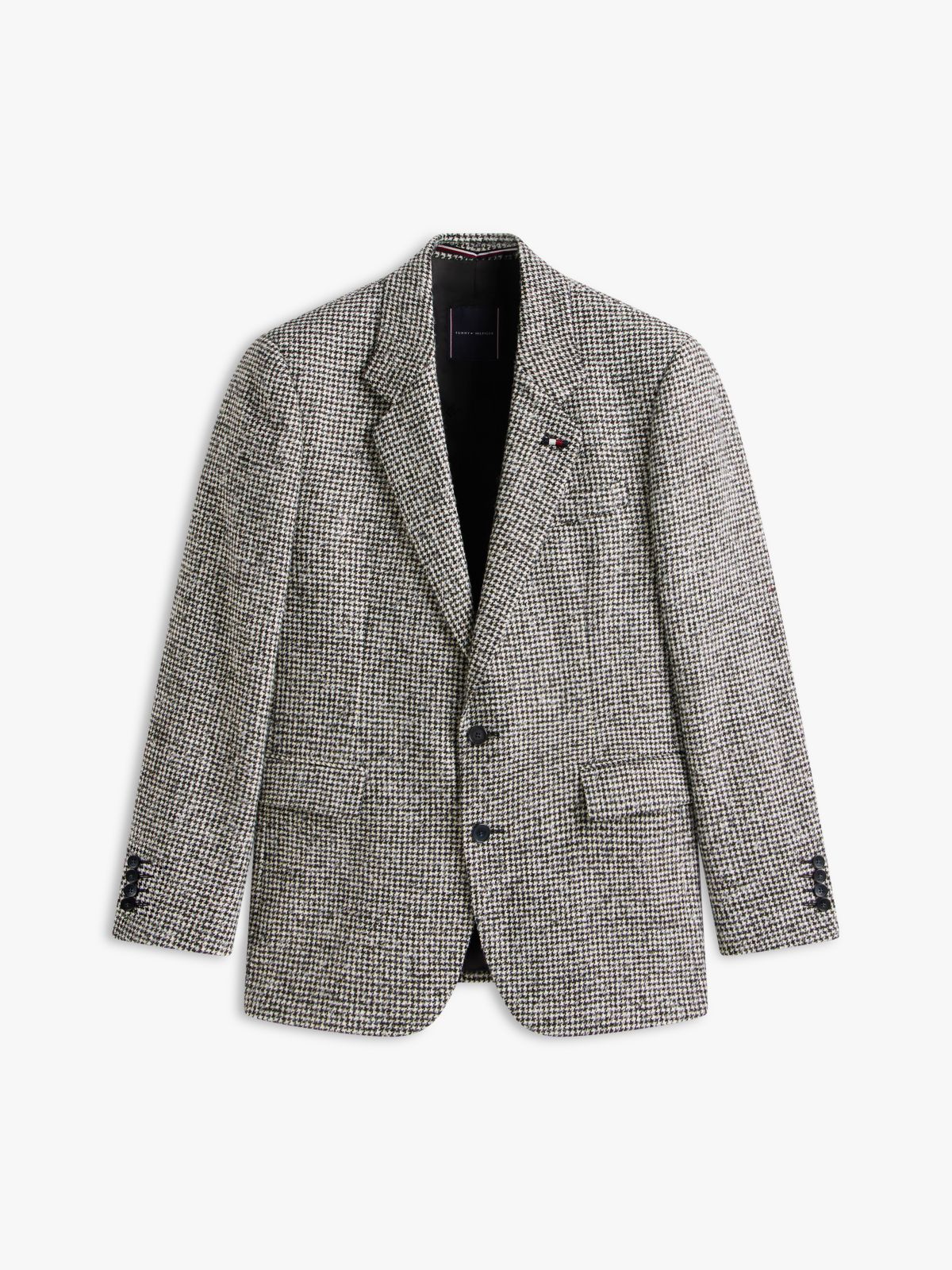 Houndstooth Wool Blend Regular Fit Blazer — Grey