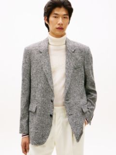 Houndstooth Wool Blend Regular Fit Blazer — Grey 1