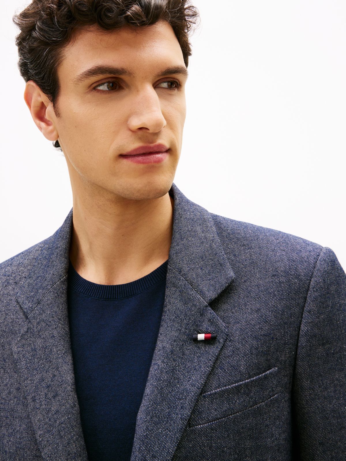 Wool Blend Twill Regular Fit Blazer — Blue