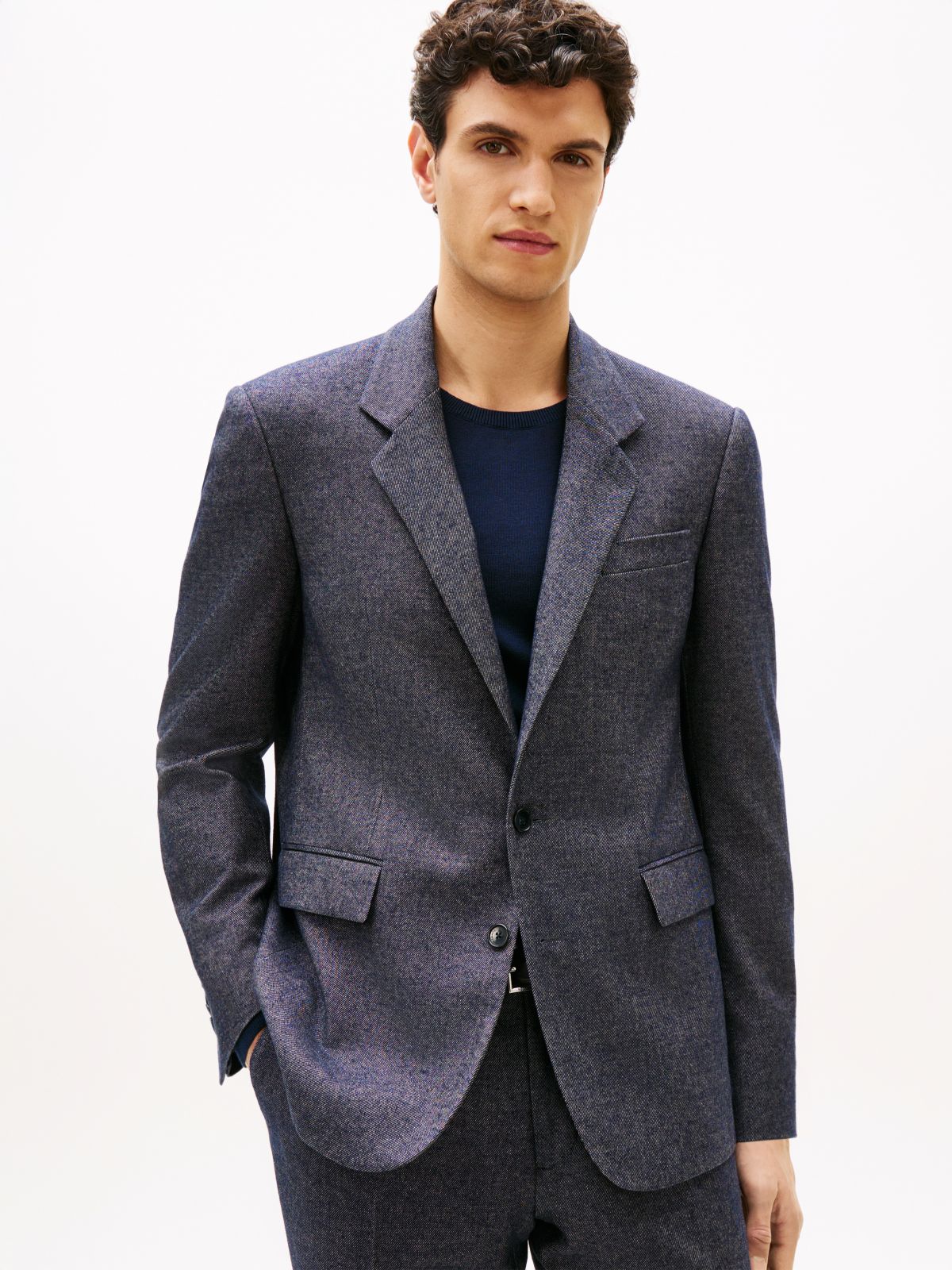 Wool Blend Twill Regular Fit Blazer — Blue