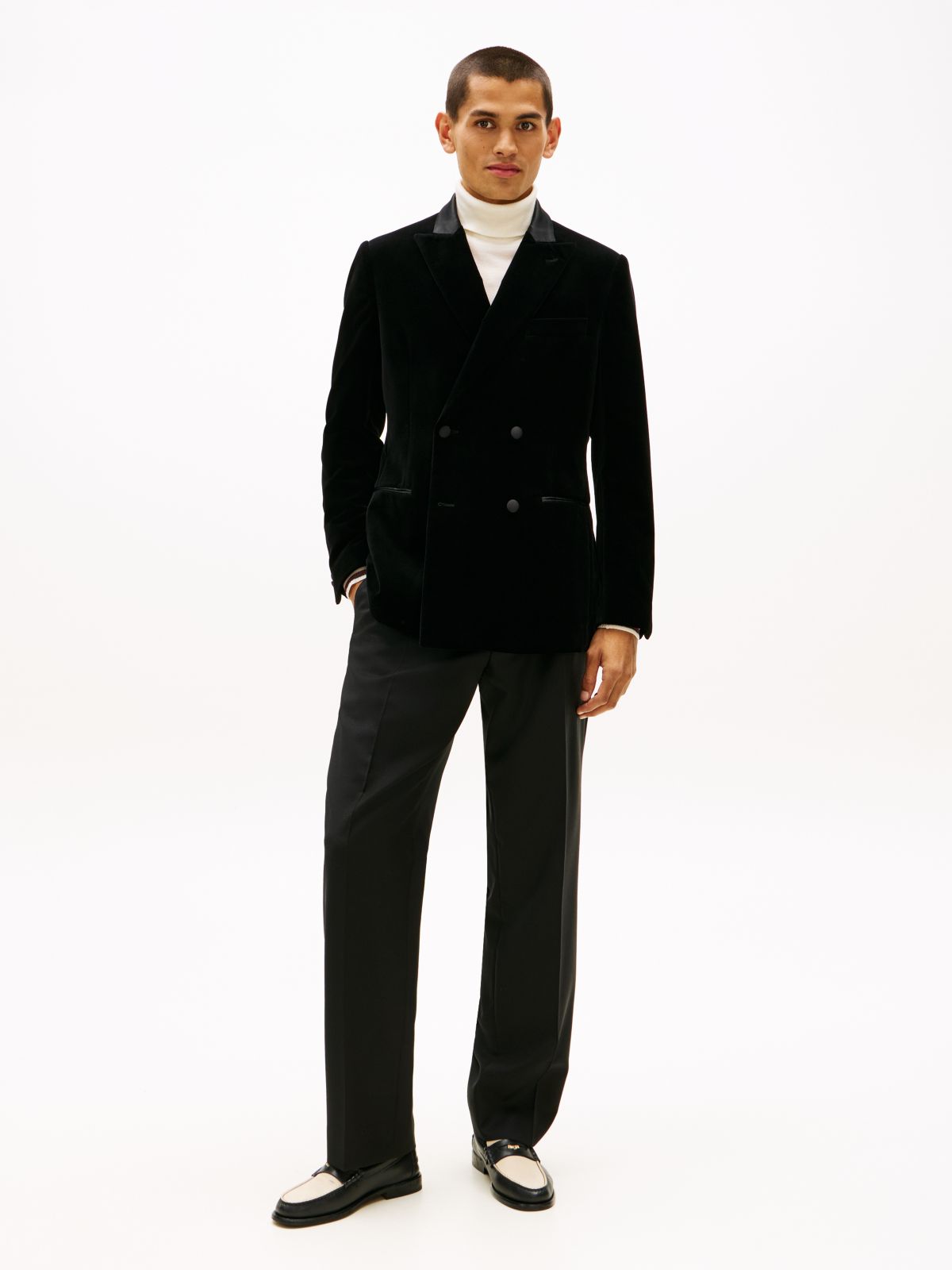 Velvet Regular Fit Double Breasted Blazer — Black