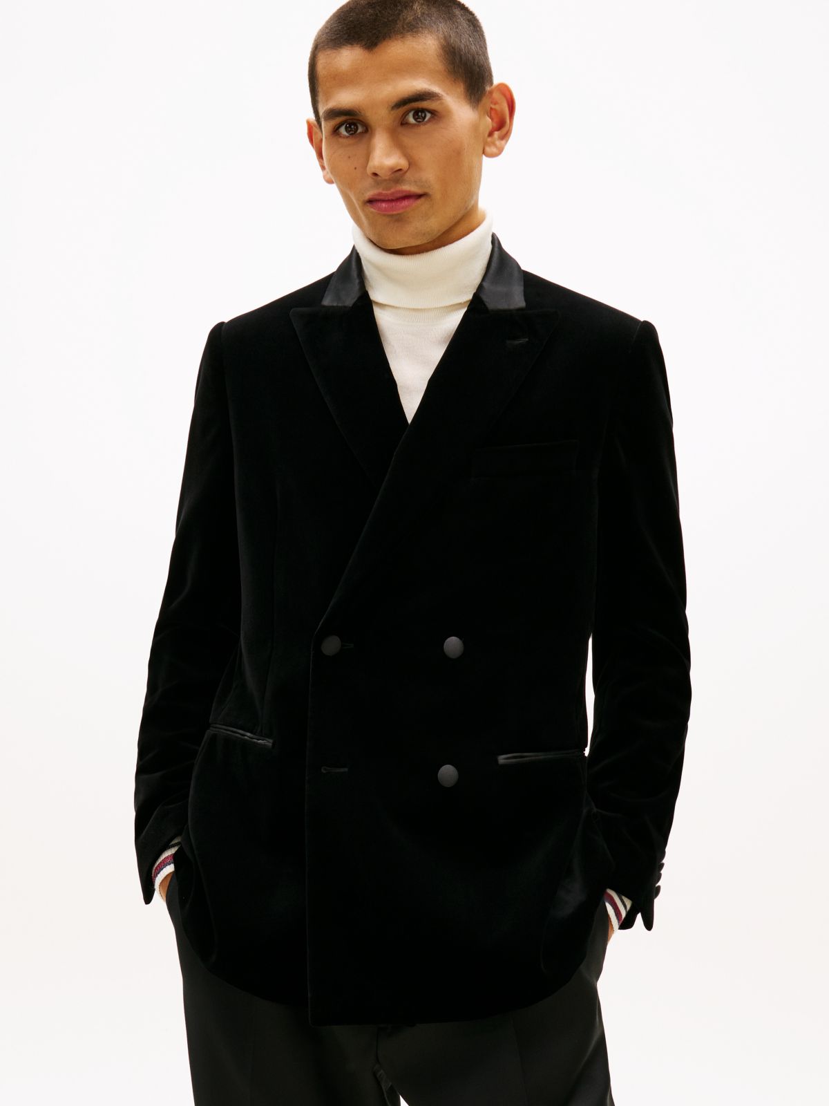 Velvet Regular Fit Double Breasted Blazer — Black