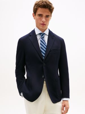 blue double-faced jersey regular fit blazer for men tommy hilfiger