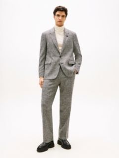 Houndstooth Wool Blend Trousers — Grey 1