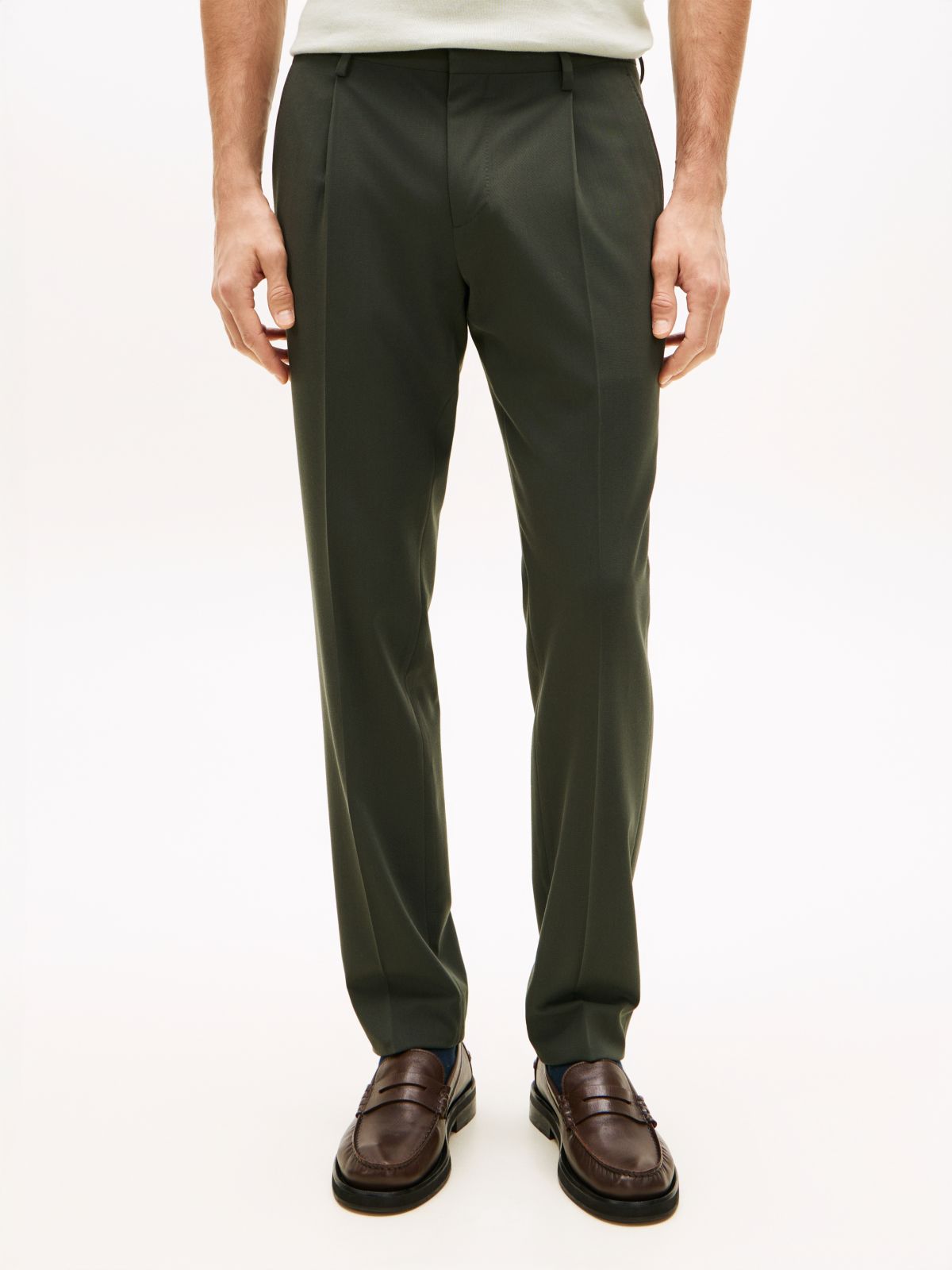 Technical Twill Trousers With Wool — Green