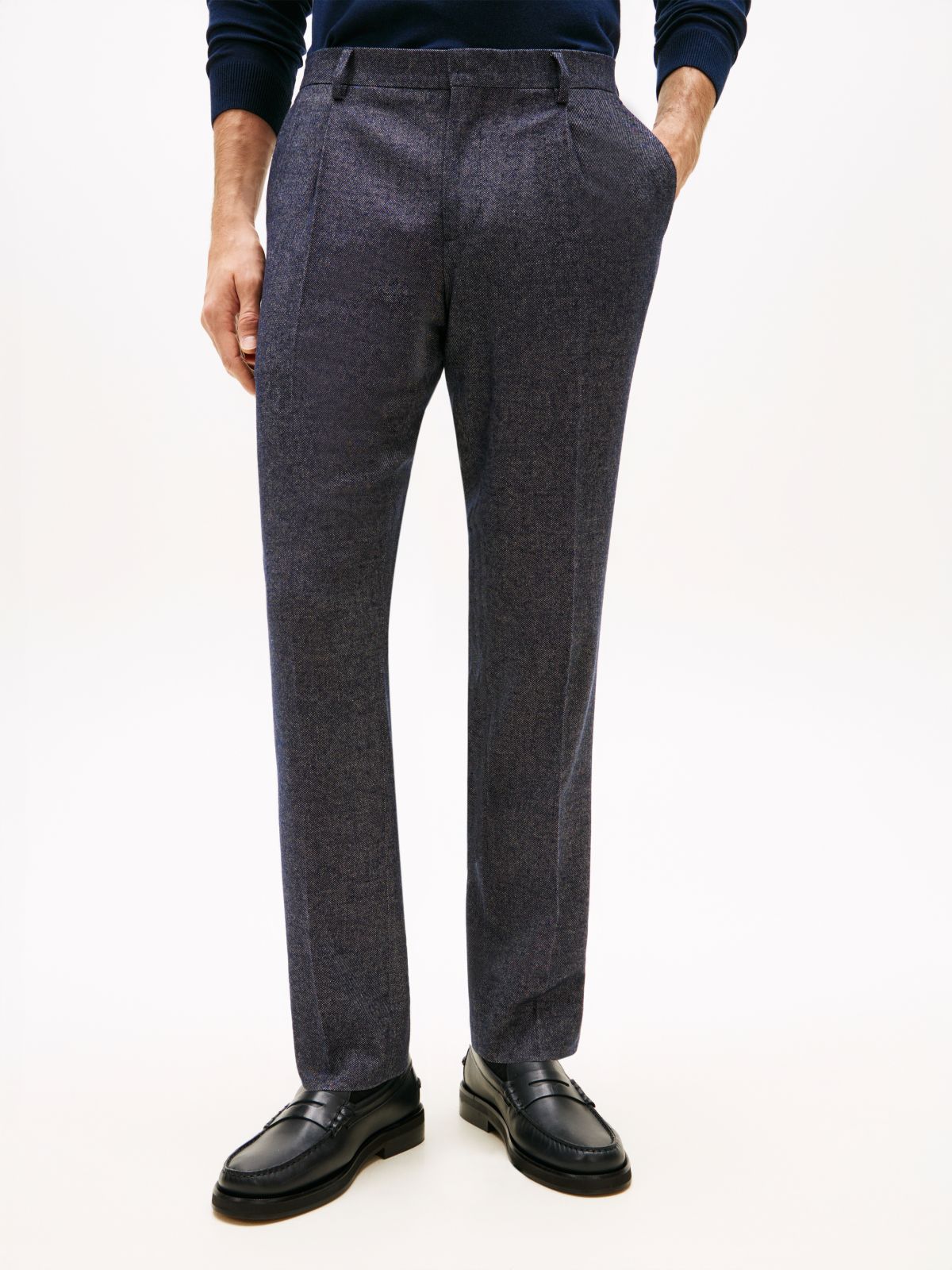 Wool Blend Twill Trousers — Blue