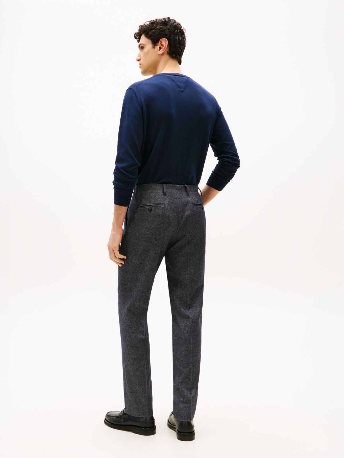 Wool Blend Twill Trousers — Blue