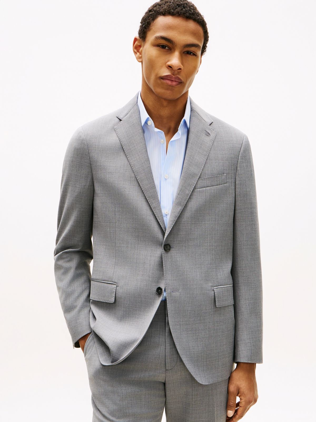 Regular Fit Wool Blend Suit — Grey