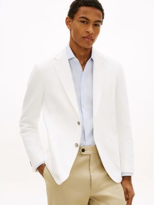 white regular fit twill single breasted blazer for men tommy hilfiger