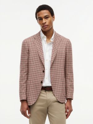 pink regular fit micro check single breasted blazer for men tommy hilfiger