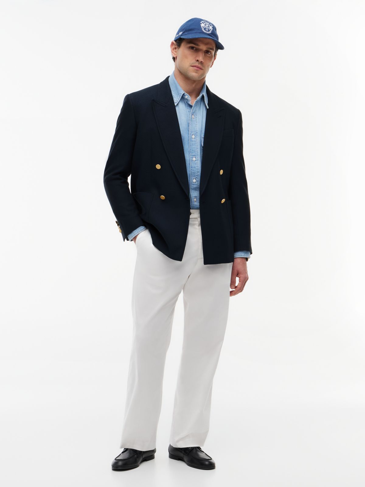 Regular Fit Wool Blend Double Breasted Blazer — Blue