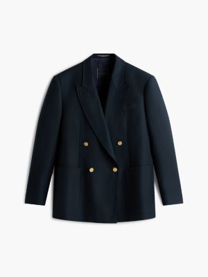 blue regular fit wool blend double breasted blazer for men tommy hilfiger