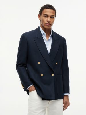 blazer à boutonnage croisé en laine mélangée blue pour hommes tommy hilfiger