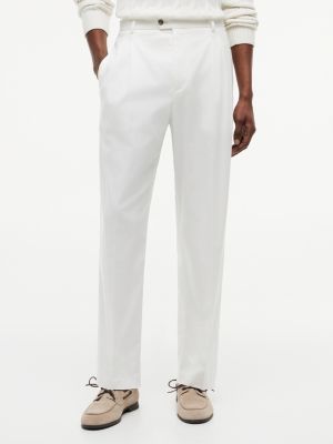 pantalon coupe standard en gabardine à pinces white pour hommes tommy hilfiger