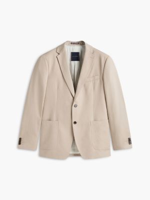 beige regular fit linen blend single breasted blazer for men tommy hilfiger