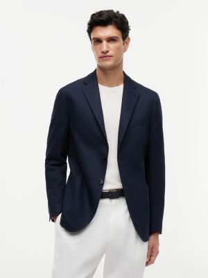 blue regular fit linen blend single breasted blazer for men tommy hilfiger
