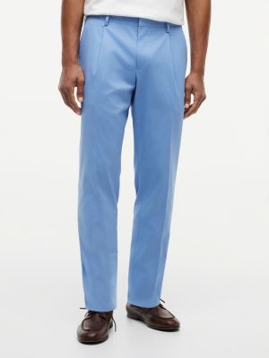 pantalon coupe standard en gabardine à pinces blue pour hommes tommy hilfiger