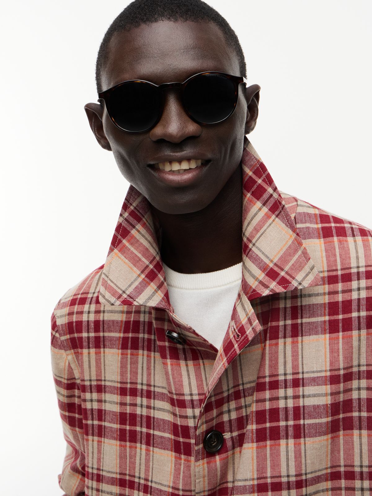 Madras Check Regular Fit Linen Blend Trench Coat — Multi