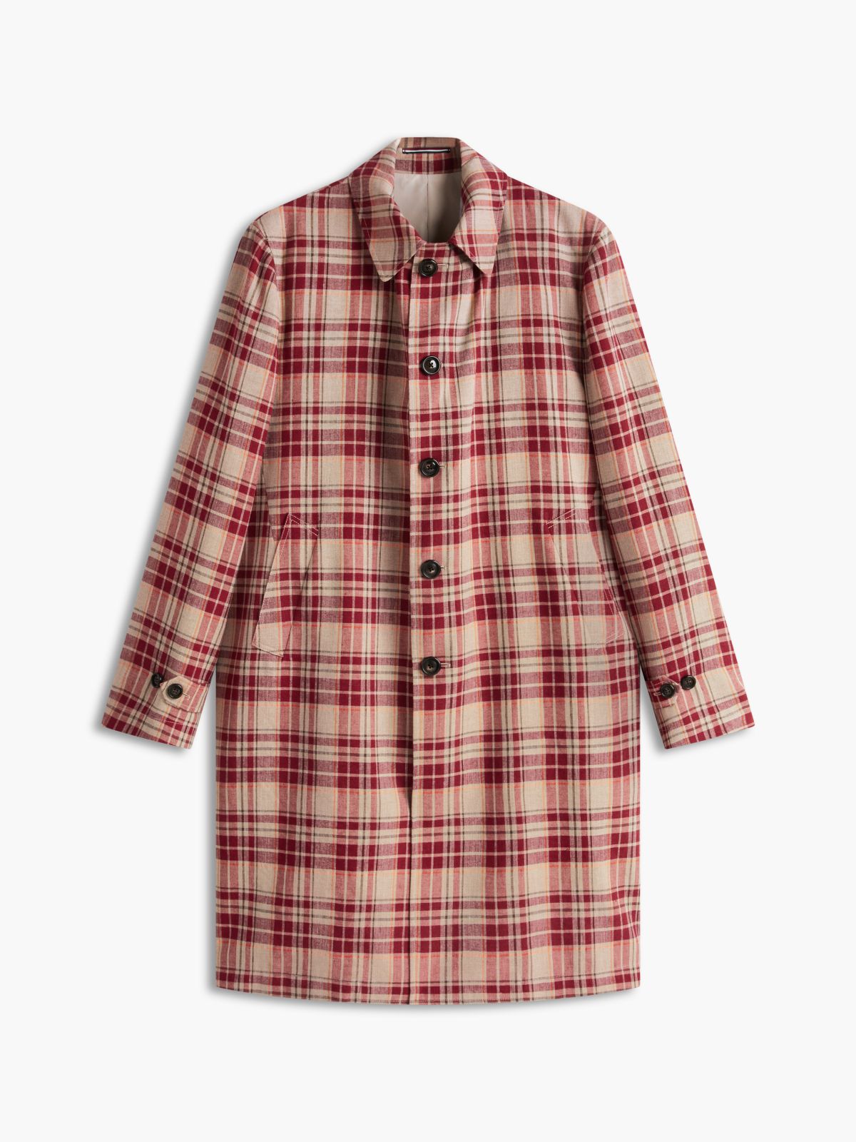 Madras Check Regular Fit Linen Blend Trench Coat — Multi