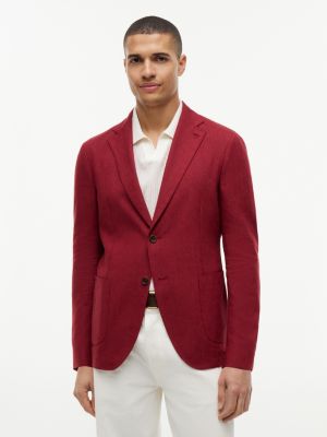 red regular fit linen blend single breasted blazer for men tommy hilfiger
