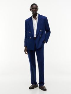 Gold-Tone Button Regular Fit Satin Blazer — Blue 2